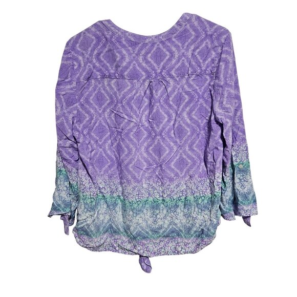 Ruby Rd Tie Dye Button Up Blouse Womens Size Large Purple Teal Roll Tab Sleeves - Picture 3 of 6